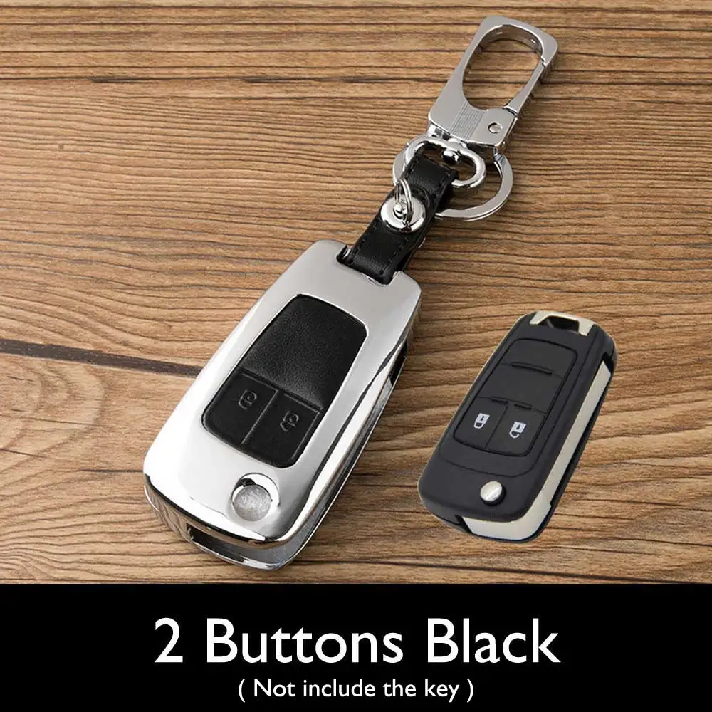 2 Buttons Black Цинковый сплав+ кожаный чехол для ключей автомобиля Buick, CHEVROLET CRUZE Camaro Malibu Sonic Spark Volt Opel ASTRA Astra Antara брелок для ключей - Название цвета: 2 Buttons Black