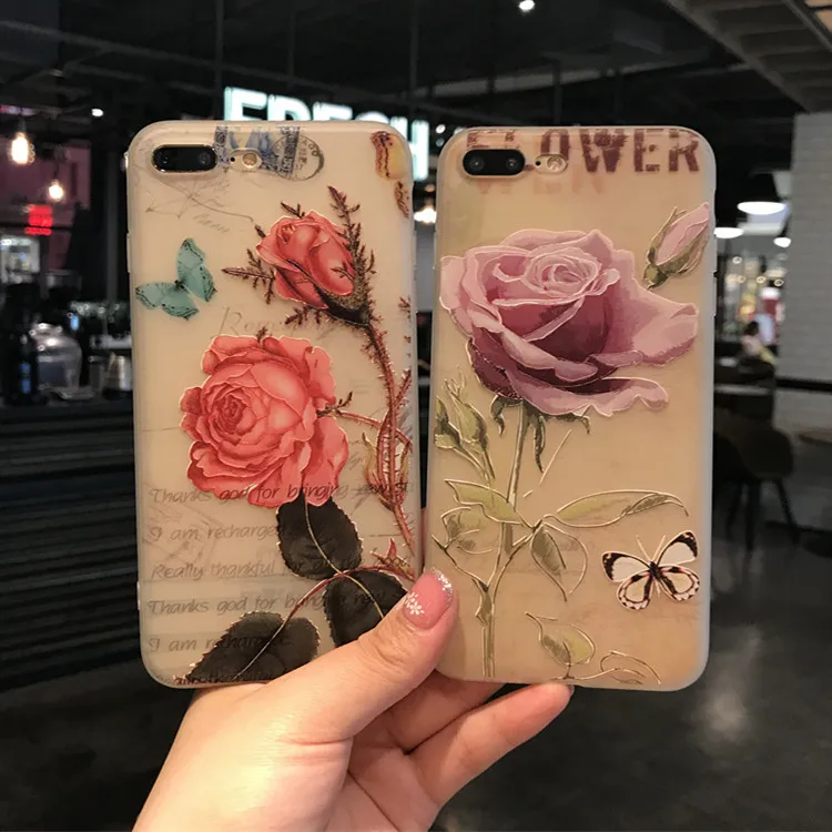3D рельеф цветок Роскошные Чехлы для iPhone 6/6 S 7 Plus ТПУ Силиконовая Резина мягкий