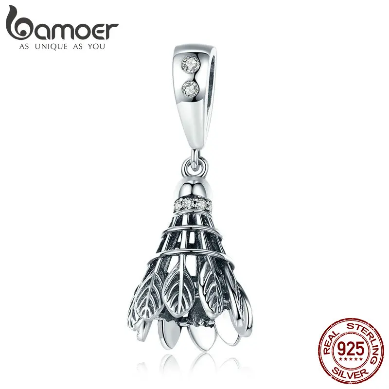 BAMOER Новая коллекция 925 пробы Серебряный спортивный бадминтон Любовь Подвеска Шарм подходит для женщин Браслеты DIY ювелирных изделий подарок SCC807