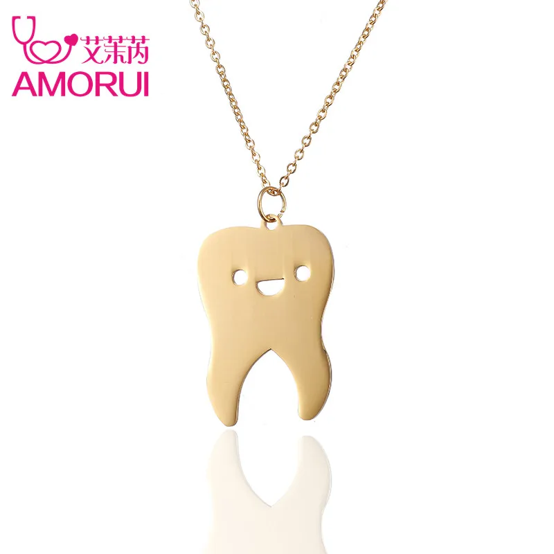 

Rose Gold/Gold/Silver Color Medical Smile Tooth Necklaces for Murse/Doctor Collar Chain Necklace Jewelry Collier Femme Mujer