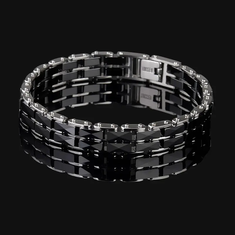 Модные браслеты 316L из титановой стали, черные звенья цепи, керамические браслеты для мужчин, длина 19,5 см, длина 16,5 см