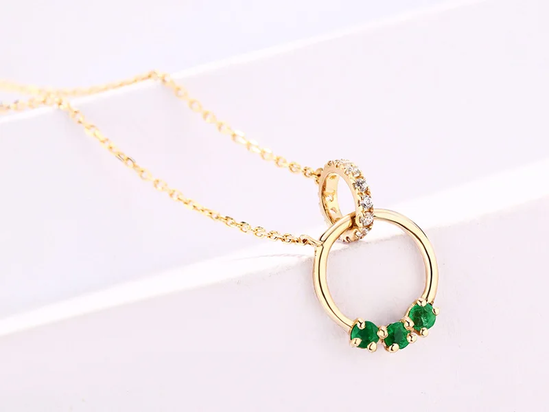 Натуральное красочное сокровище изумрудное ожерелье с подвеской 14 k Золотое изделие ювелирное изделие 45 мм длина цепи 1,34 г Золотая цепочка, ювелирное изделие из драгоценных камней подарок