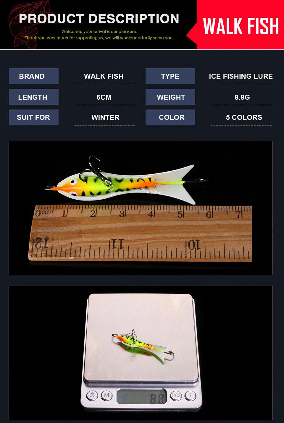 WALK FISH, 1 шт., 6 см, 8,8 г, приманки для подледной рыбалки, приманки для зимней рыбалки, свинцовые приманка жесткая балансирующая для рыбалки
