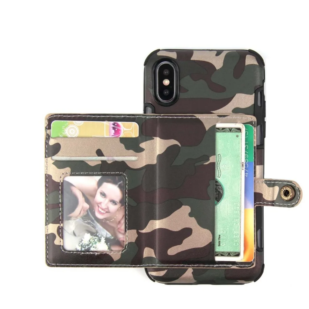 Для iPhone XS MAX камуфляжный чехол кошелек из искусственной кожи Гибридный ТПУ