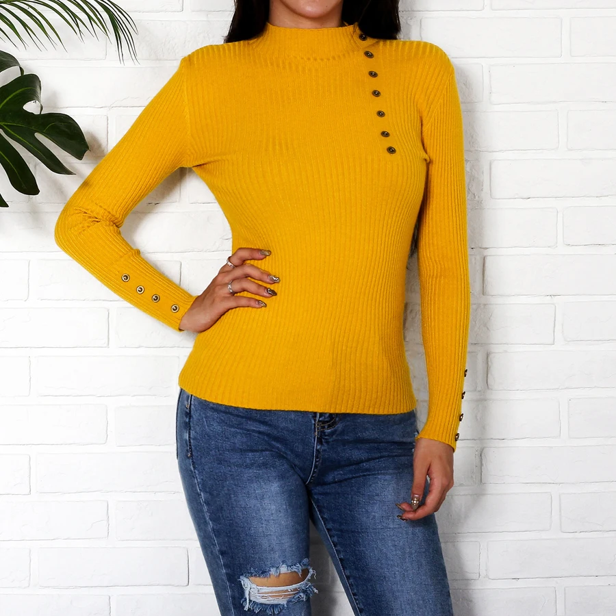 Turtleneck Sweater Women Pullover 2018 New Fashion Button Long Sleeve Jumpers Autumn Casual Basic Kintwear Black White Red | Женская