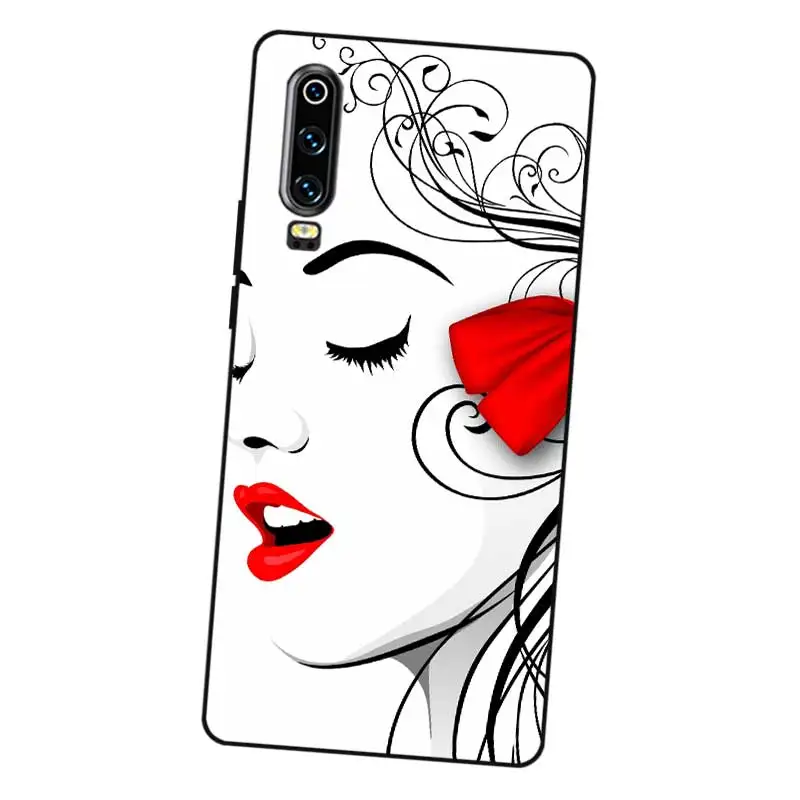 P110 Lips Black Silicone Case Cover For Huawei P8 P9 P10 P20 P30 Lite Pro P Smart Plus 2017 2019 |