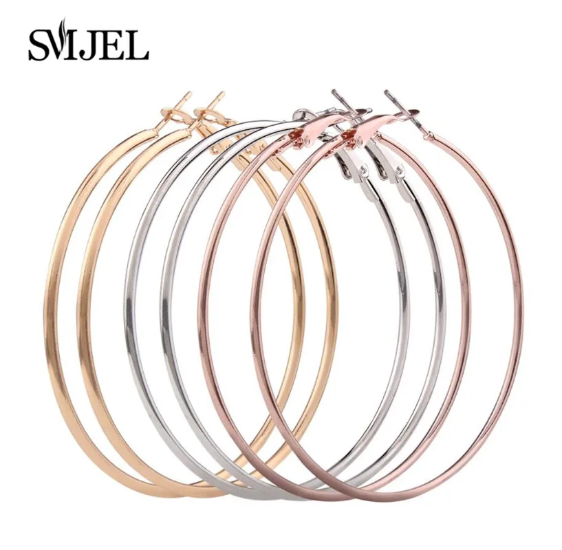 Модные серьги кольца SMJEL для женщин большие гладкие круглые новые петли