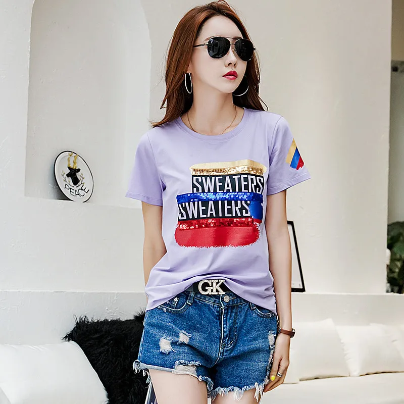 Женская футболка с короткими рукавами Повседневная круглым вырезом топы для