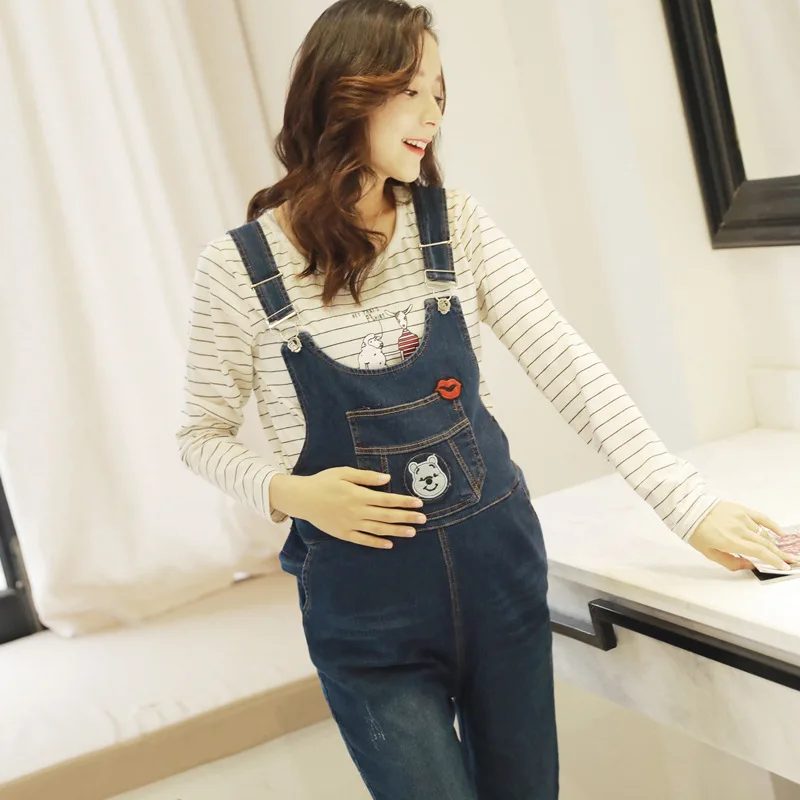 Джинсовый комбинезон для беременных на весну и осень брюки с подтяжками джинсы