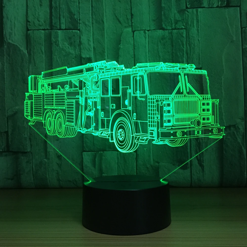 3D пожарная машина моделирование настольная лампа 7 цветов Изменение ночной
