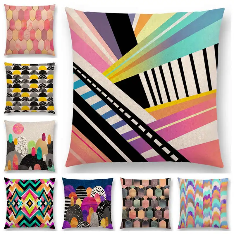 Hot Sale Colorful Rocks Candy Gems Stained Glass Abstract Blocks Geometric Pattern Rainbow Diamond Cushion Sofa Throw Pillow | Дом и сад