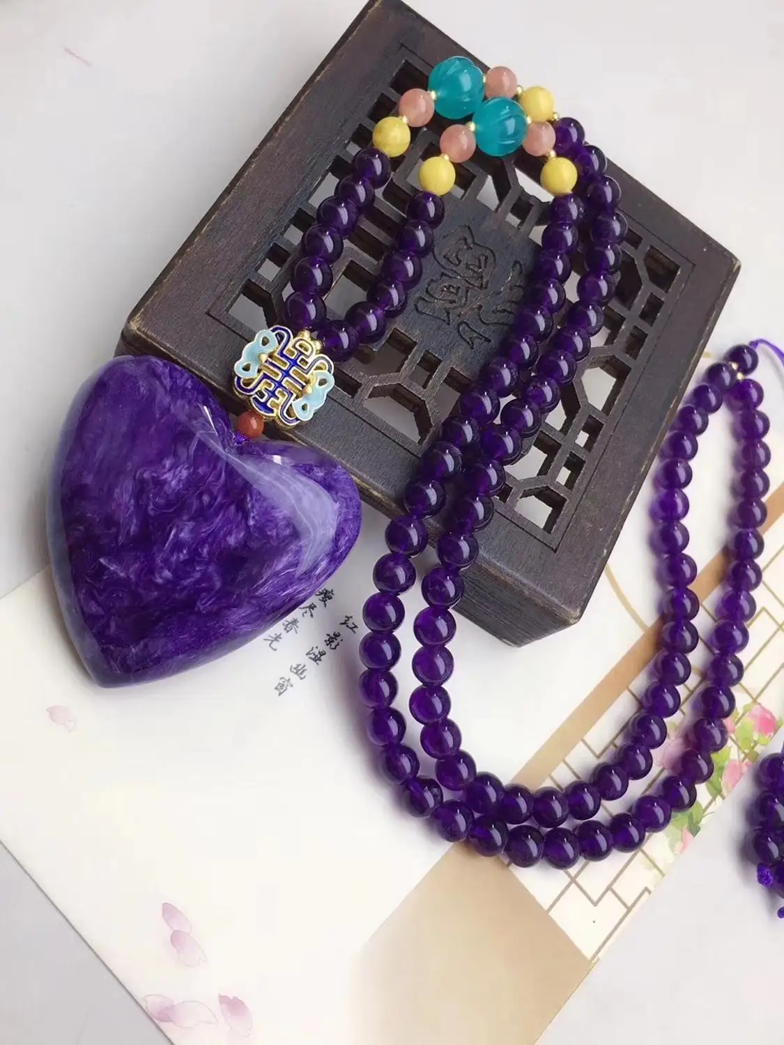 Top Quality Natural Purple Charoite Gemstone Pendant Women Heart Love 41x41x11mm Charm Beads Jewelry Necklace Gift AAAAA | Украшения и