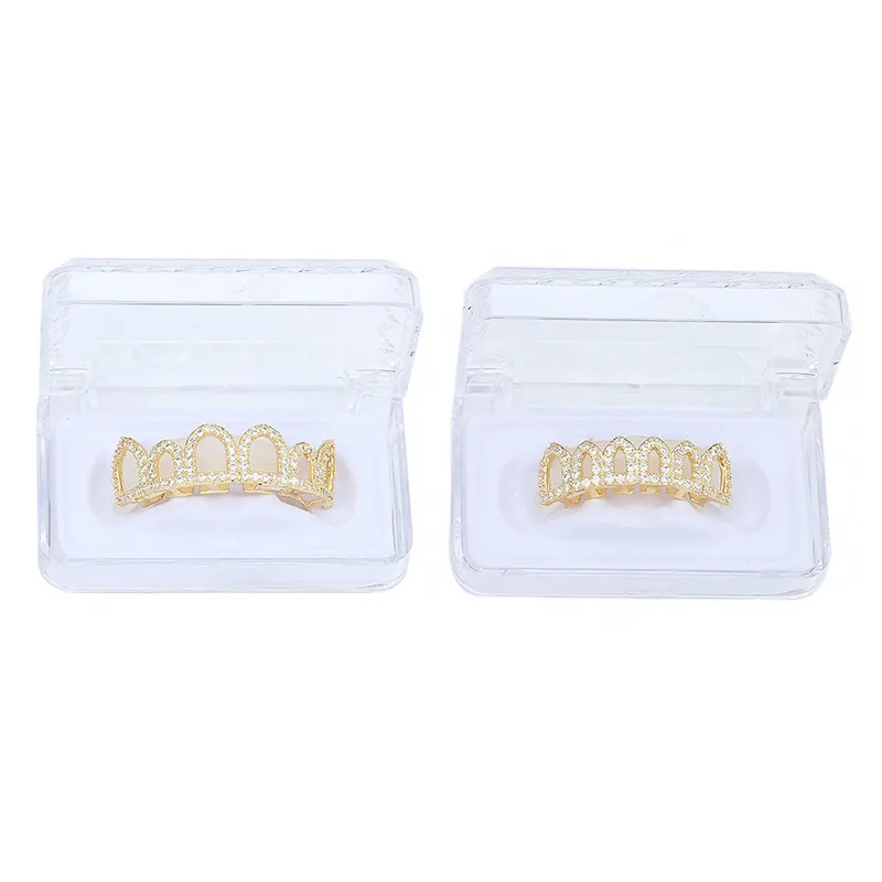 Выдалбливают зубы Grillz AAA циркон Топ и низ зуб набор для мужчин и женщин подарок на Хэллоуин мода Grillz хип хоп ювелирные изделия