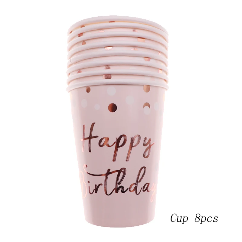 Cup 8pcs Новые рождественские одноразовые столовые приборы с горячей штамповкой и соломинкой на день рождения, розовые вечерние украшения, картонные бумажные столовые приборы - Цвет: Cup 8pcs