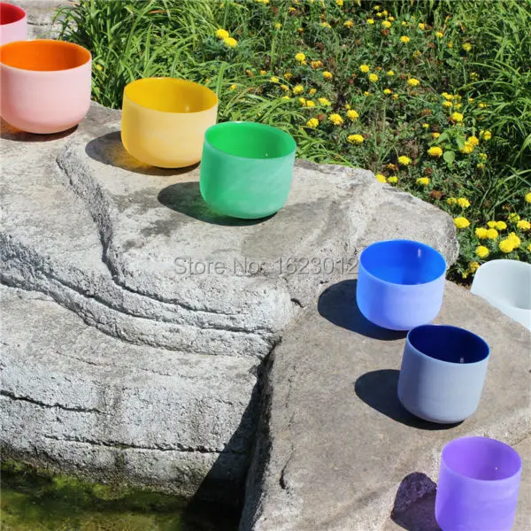 

8 "-12" 7 Pcs Color Chakra Quartz Crystal Singing Bowl CDEFGAB Set