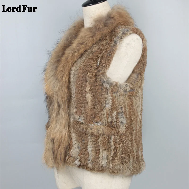 (TopFurMall) женский жилет из натурального кроличьего меха с воротником енота и