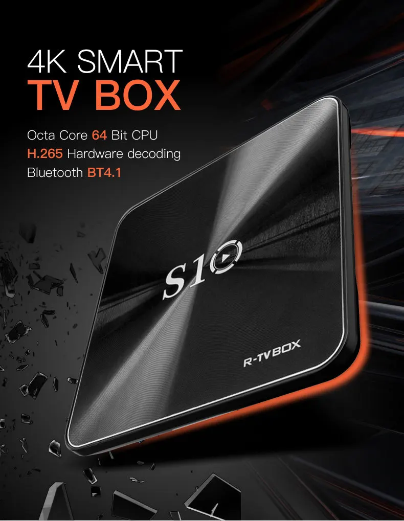 XNLIGOK R-tv BOX S10 3 ГБ DDR4 64 Гб eMMC KD 17,4 Android 7.1.2 Smart tv Box 4K S912 AC wifi