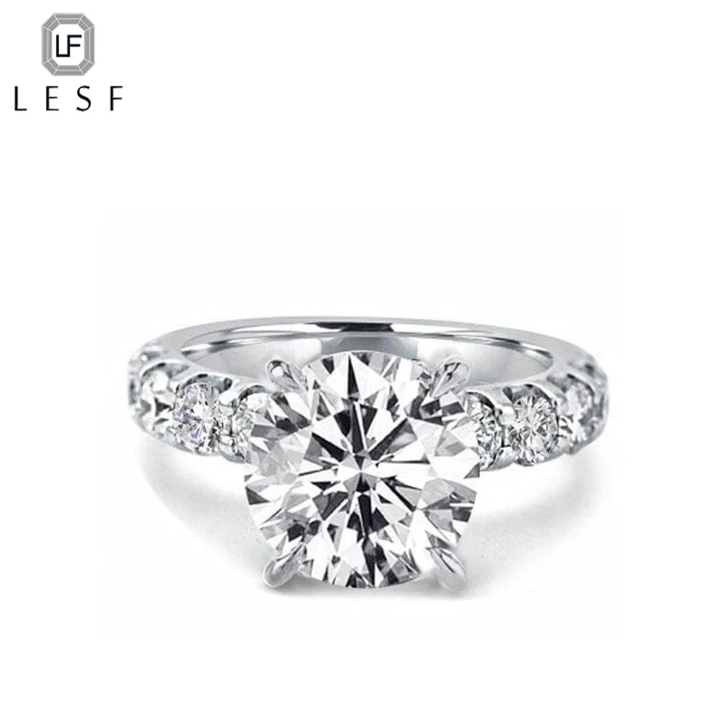 LESF, 925 пробы, серебро, 3ct, круглая огранка, обручальные кольца, сверкающее циркониевое, свадебные украшения, роскошные, проложенные, однорядные кольца для женщин