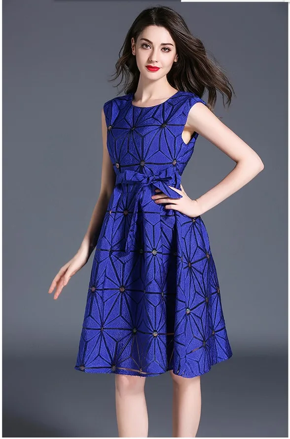 Новое поступление 2017 Модные приталенные синие платья для девочек женское