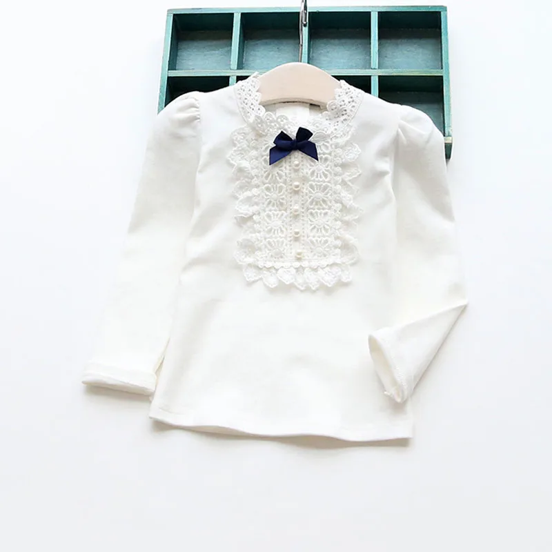 

autumn and winte Cotton baby girls lace T Shirt Solid Full Long Sleeve Girls T-Shirt Children Tops Tee