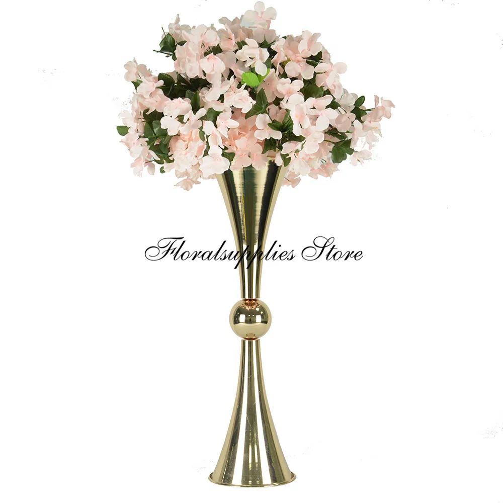 

10PCS Elegant 60 cm Tall Gold Metal Vase Gold Flower Vase Gold Trumpet Vase For Wedding Decoration Centerpiece