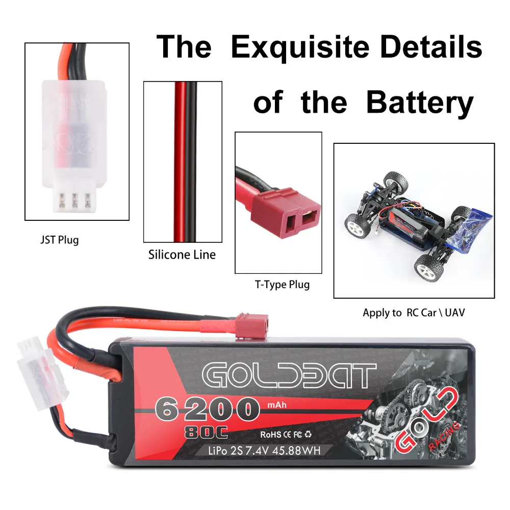 Аккумулятор GOLDBAT Lipo 6200 мАч 7 4 В для радиоуправляемого автомобиля 80C с разъемом Deans