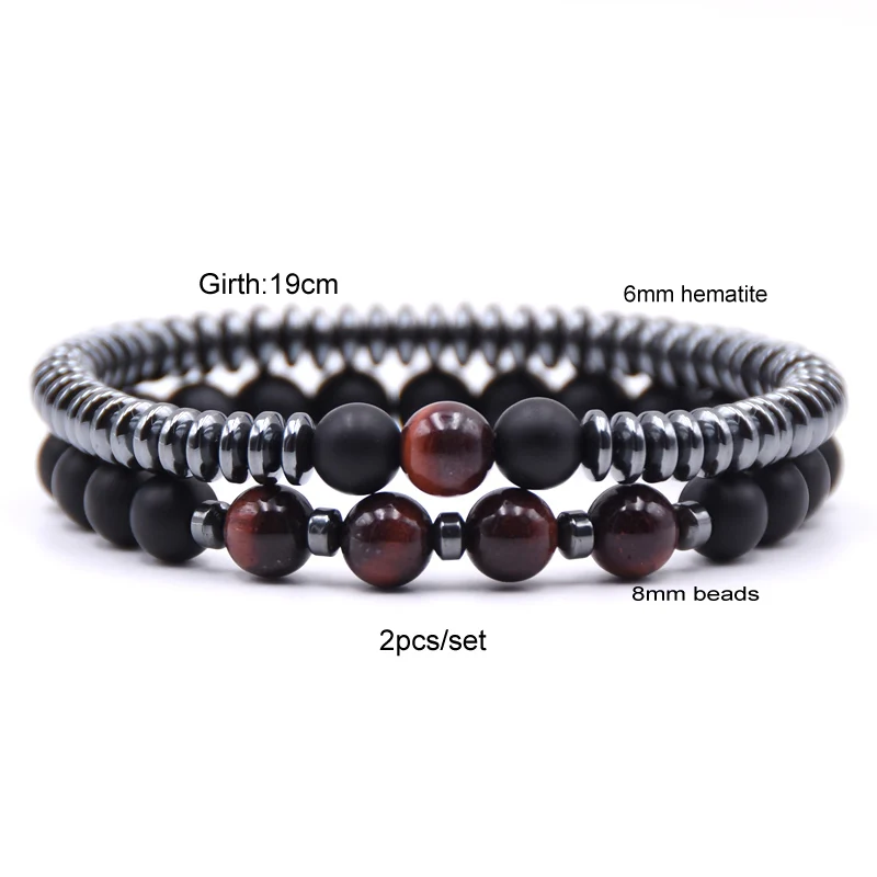 2 шт./компл. модные натуральный камень браслет из бусин диаметром 8 мм Мужские 6
