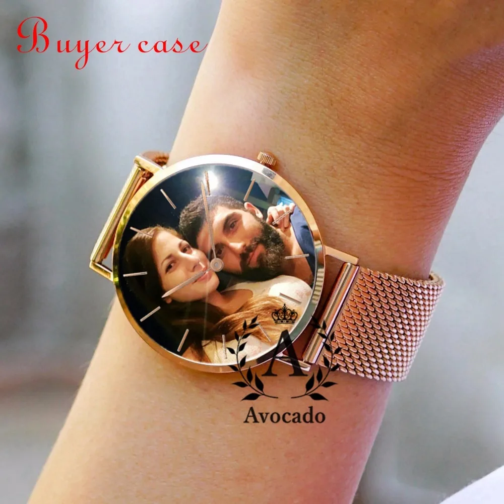 

Design Your Watch, Oem Custom, Print Pictures, Diy Photo Rose And Silver Mesh Belt Watchband Minimalist Quartz Movement
