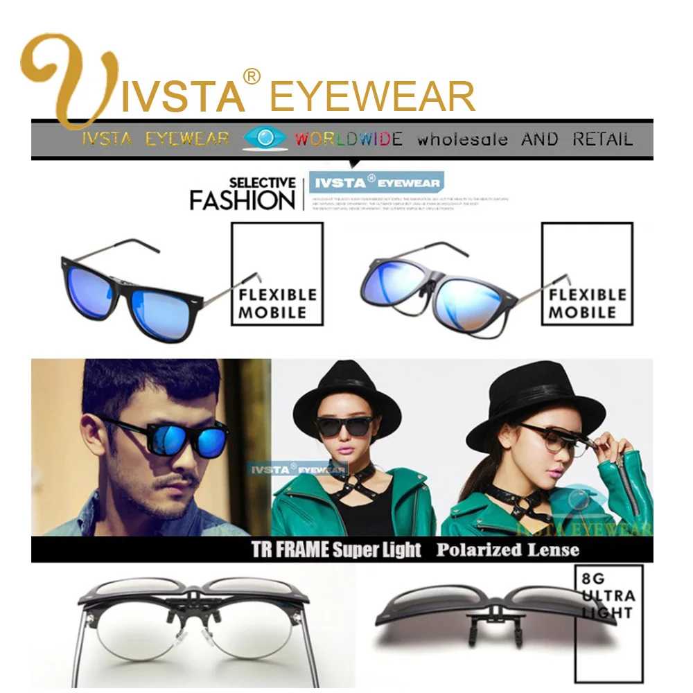 

IVSTA Clips Sunglasses Women Clip On Sunglasses Men Flip Up Sun Glasses Polarized Lenses for myopia for Hyperopia Prescription