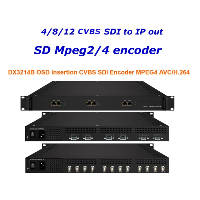Кодировщик DX3214B 4/8/12 каналов CVBS SDI MPEG4 AVC/H.264 OSD вставка SD mpeg2 mpeg4 кодировщик запись