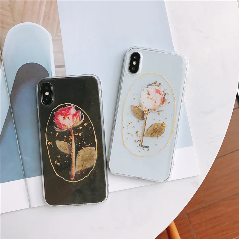 Золотой фольга розовый чехол для телефона iphone 7 8 Plus 6 6s прозрачный мягкий кремний X