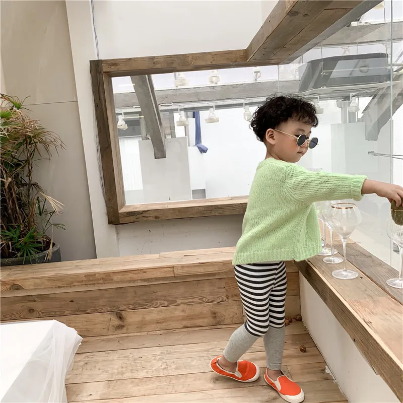 Весенне-осенние модные шерстяные леггинсы в полоску из лайкры для мальчиков и