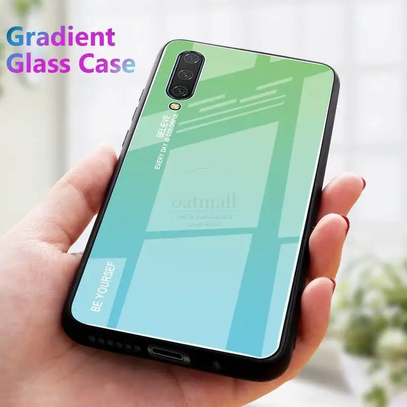 For Xiaomi MI 9 lite Tempered Glass Case Gradient Soft TPU Mold Flash Glitter Back Cover MI9 light Mobile Phone Cases | Мобильные