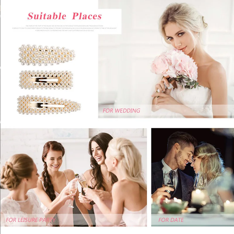 Женская заколка для волос с жемчугом элегантная металлическая в Корейском стиле