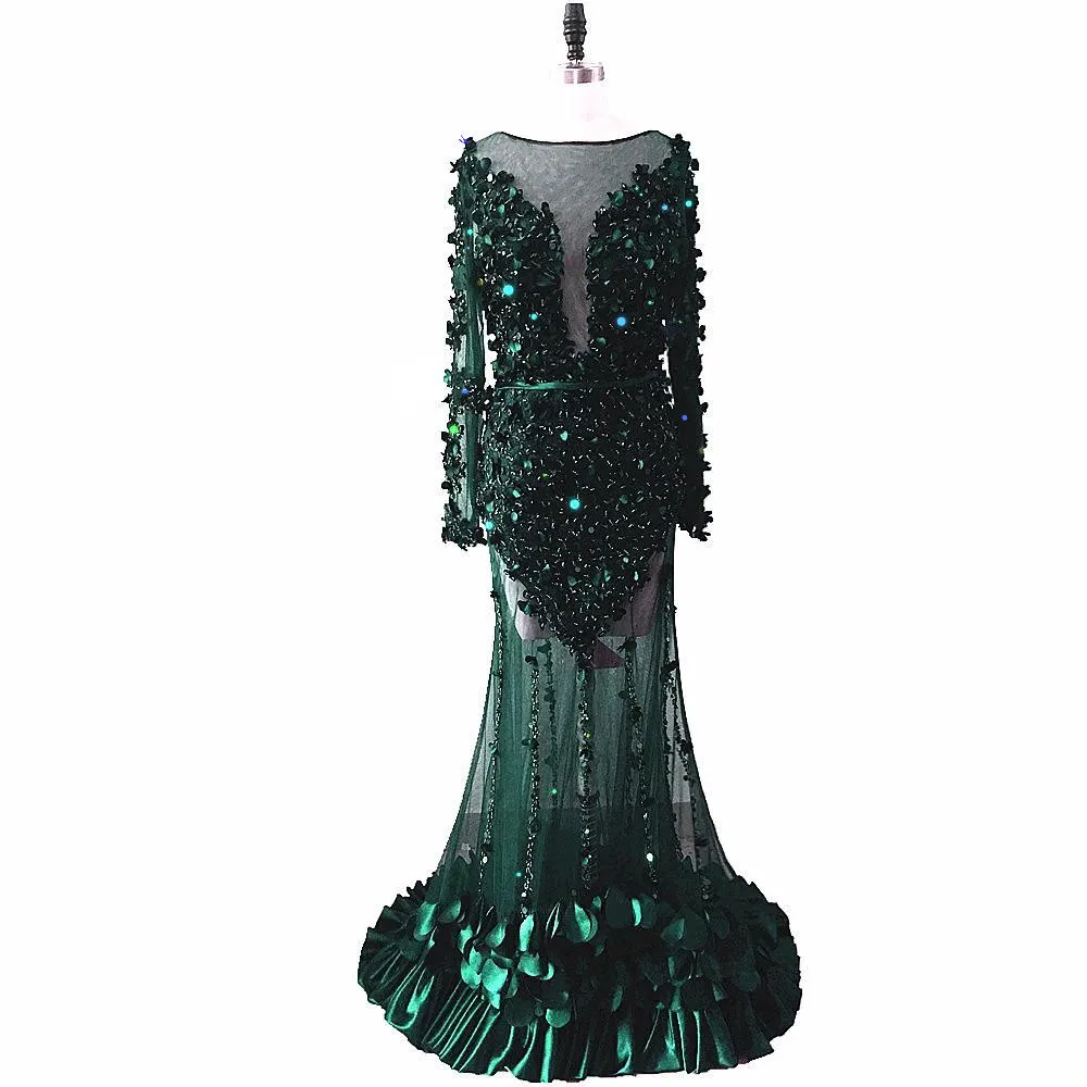 Темно синие вечерние платья с длинными рукавами 2019 Vestido de festa кружевные для