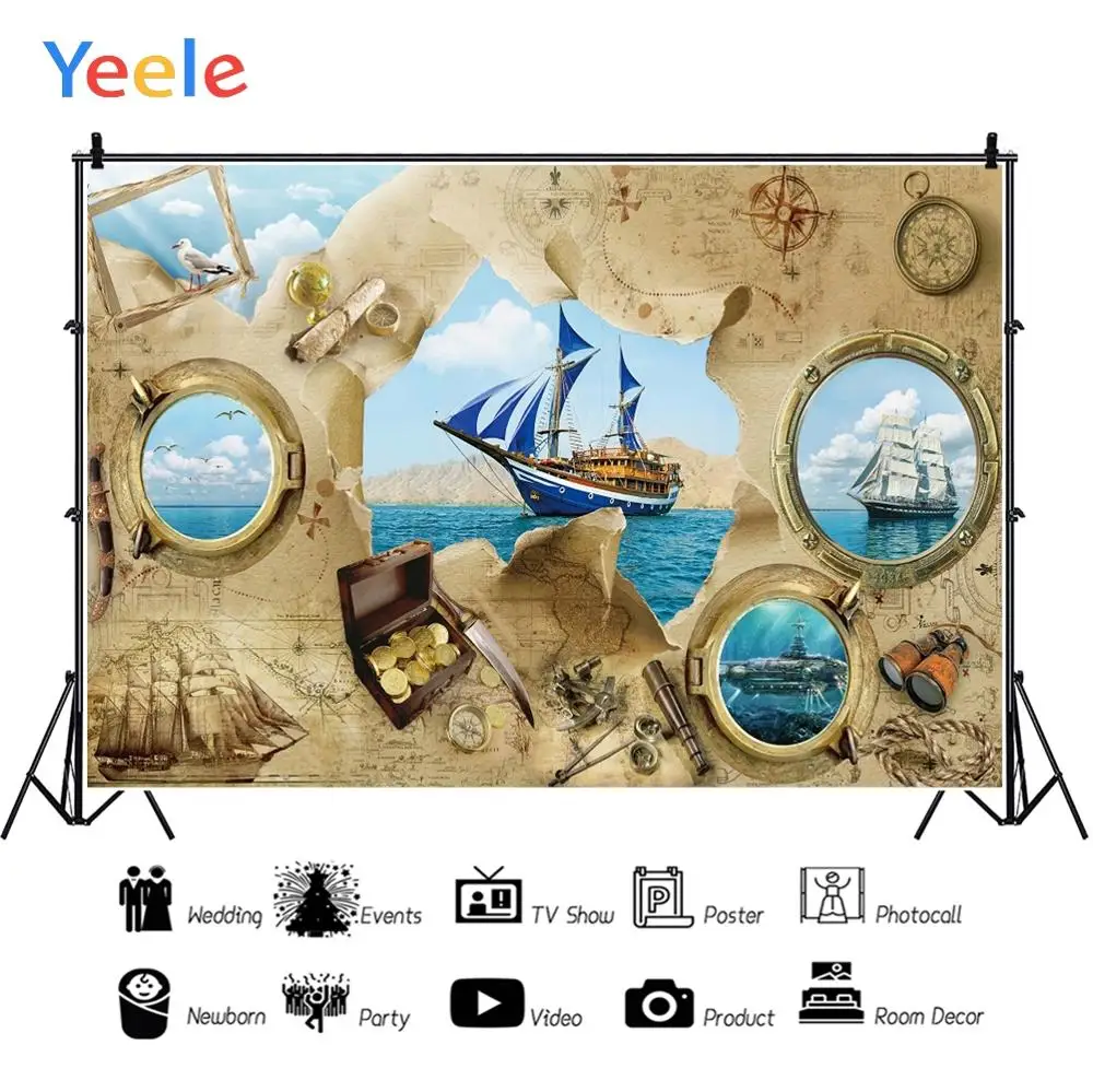 Фон для фотосъемки Yeele с изображением лодки карты навигации морской тематики