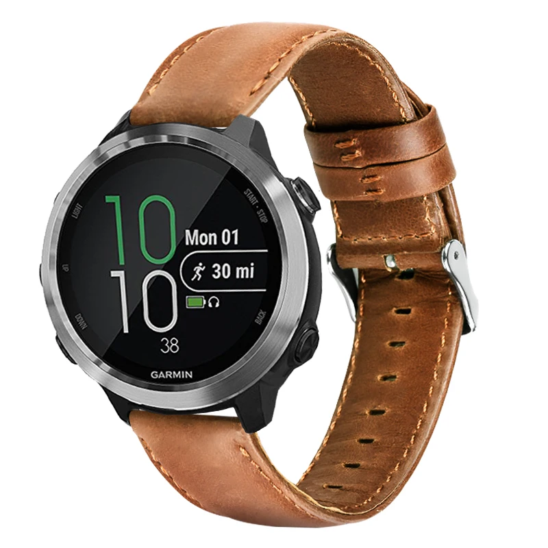 Ремешок из натуральной кожи для смарт часов Garmin Forerunner 645 сменные классические