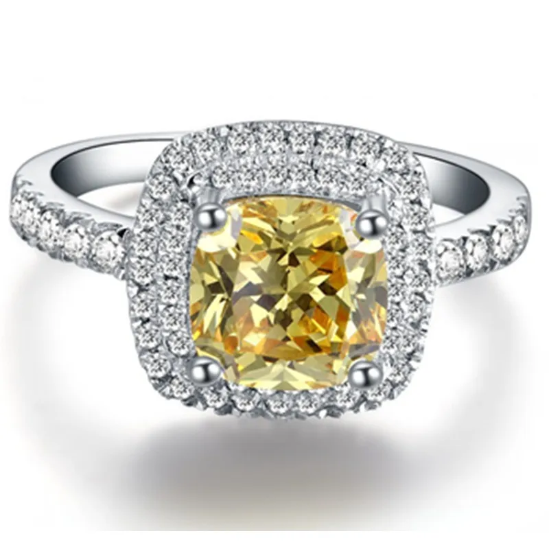 Превосходное 2Ct женское кольцо из желтого синтетического серебра 925 пробы