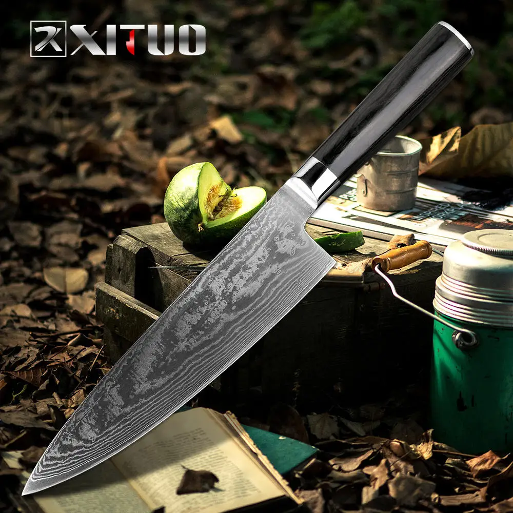 chef knife XITUO Дамасские Ножи Нож шеф-повара японский кухонный нож Дамаск VG10 67 слой нож из нержавеющей стали ультра острый нож сашими Кливер - Цвет: chef knife