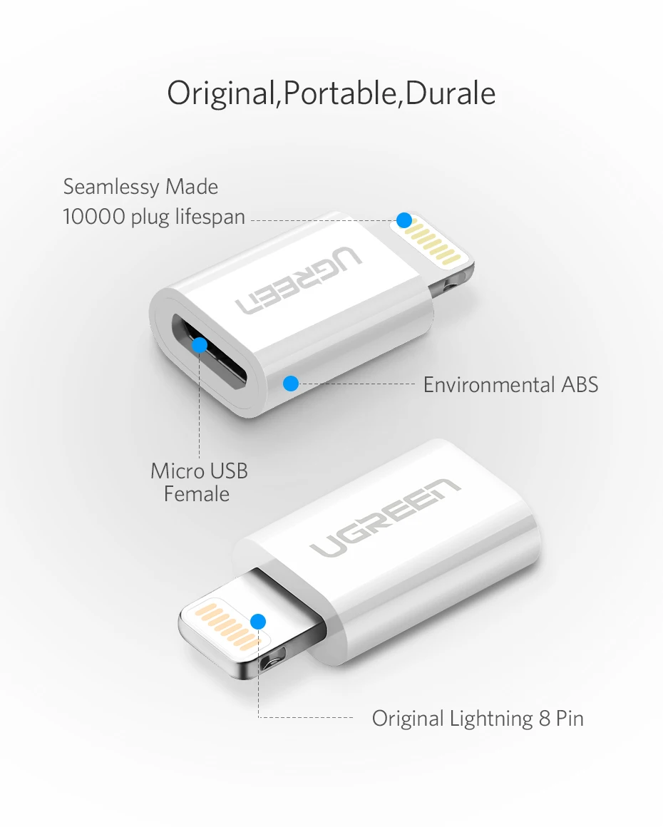 Ugreen USB адаптер для iPhone 8 Lightning-Micro USB для iPhone 11 Pro XS 7 адаптер для быстрой зарядки и синхронизации данных для iPad USB кабель