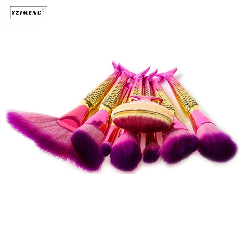 8 шт. градиентные кисти для макияжа Русалочки набор розовых золотых кистей с