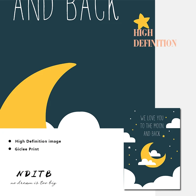 Children Poster Moon Star Nursery Quotes Print Minimalist Wall Art Canvas Painting Nordic Baby Kid Bedroom Decoration Picture | Дом и сад