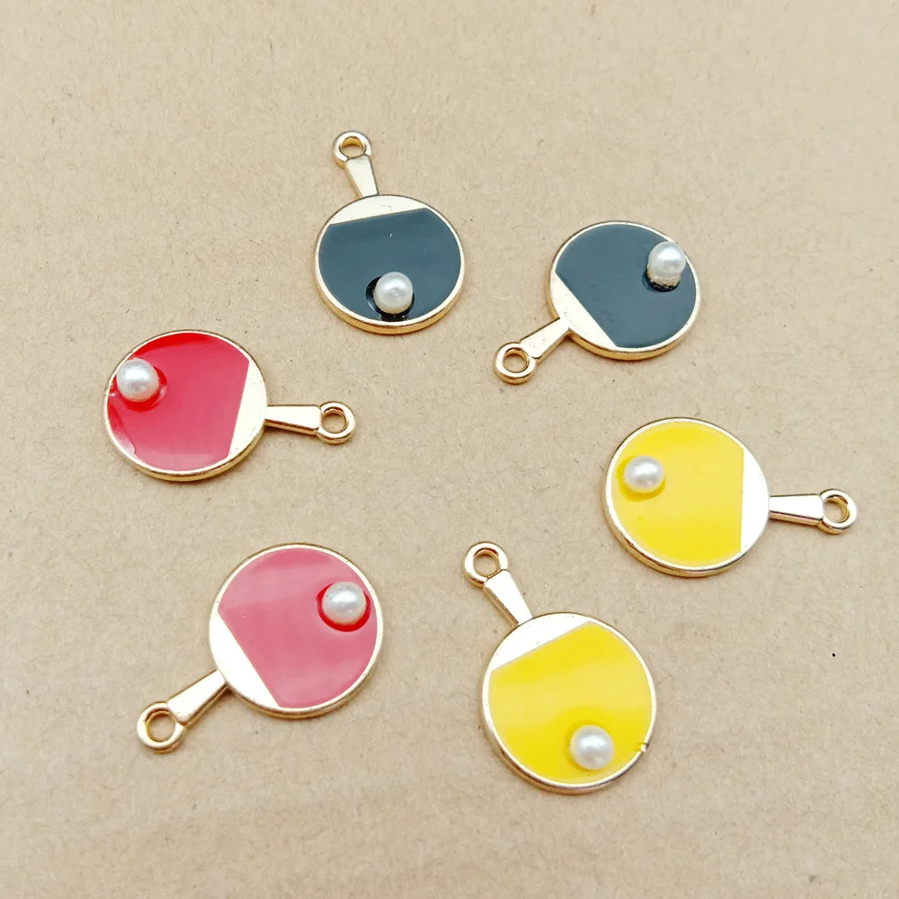 10pcs 23x15mm Enamel jewelry accessories pearl table tennis ball racket charms Earrings Necklace Pendant handmade DIY material | Украшения
