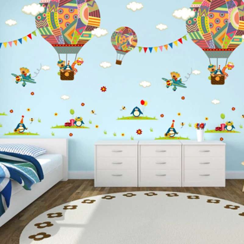 Красочный воздушный шар животное Наклейка на стену в комнату медведь жираф