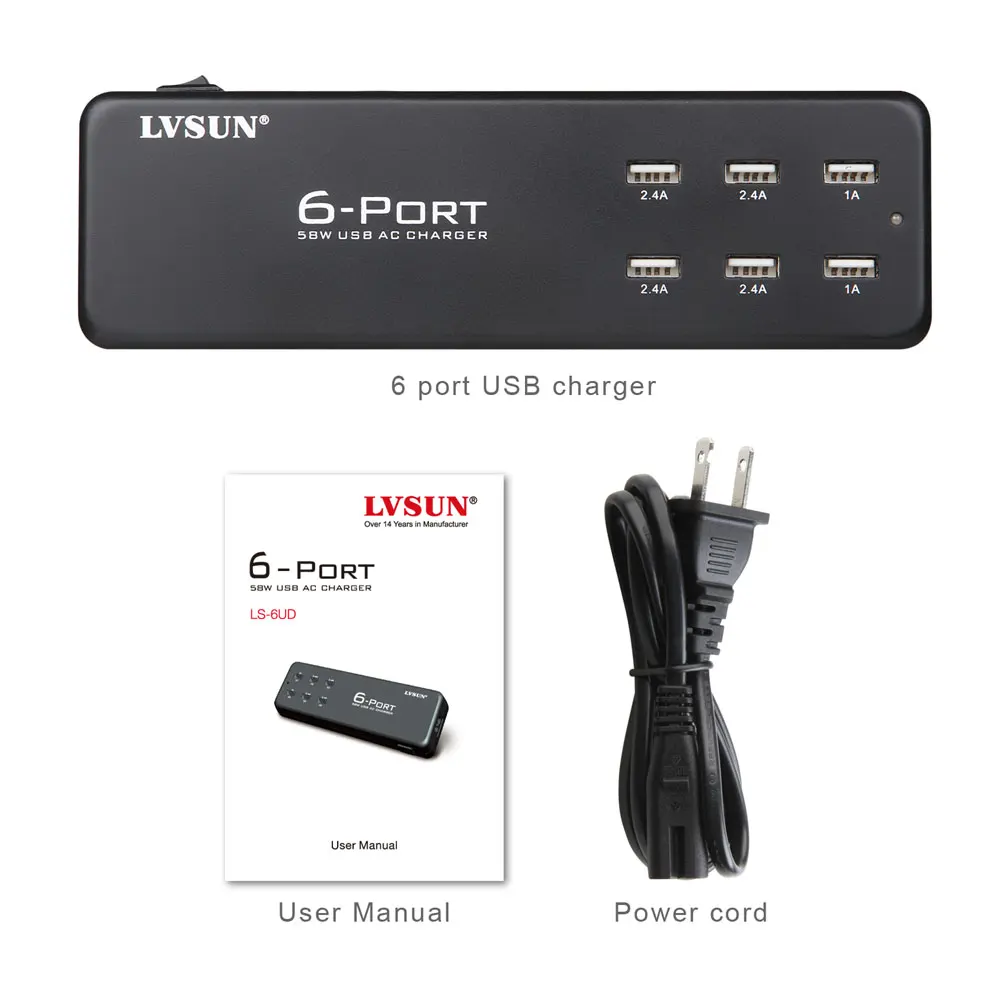 LVSUN 58 Вт 5 В 2 4 А 6 портовое дорожное/настенное зарядное USB устройство адаптер
