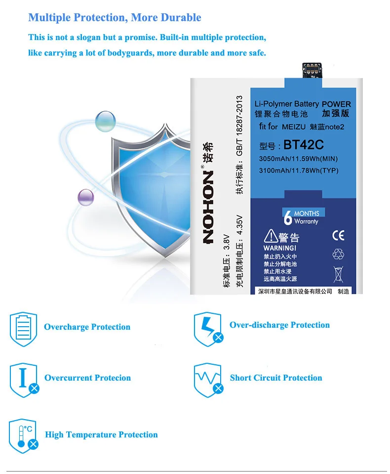 Производитель NOHON BT42C BT40 BT41 BT51 BT53 батарея для Meizu MX4 MX5 MX6 Pro M2 Note M575M M575U высокой емкости Замена Бесплатный инструмент