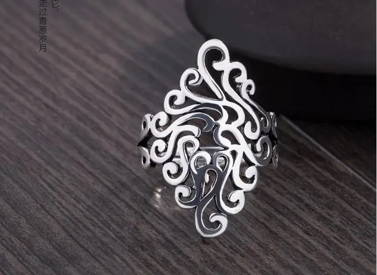 Bijoux 925 пробы, серебряные кольца с большим цветком для женщин, подарок для дам, регулируемый размер, античное кольцо Joyas De Plata Anillos