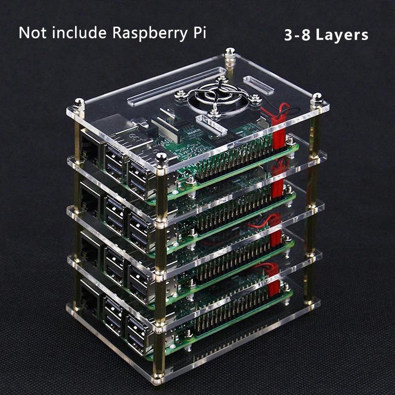 Для Raspberry Pi 4 акриловый корпус от 3 до 8 слоев акриловая коробка корпус с охлаждающим вентилятором для Raspberry Pi 3 Model B 3B Plus