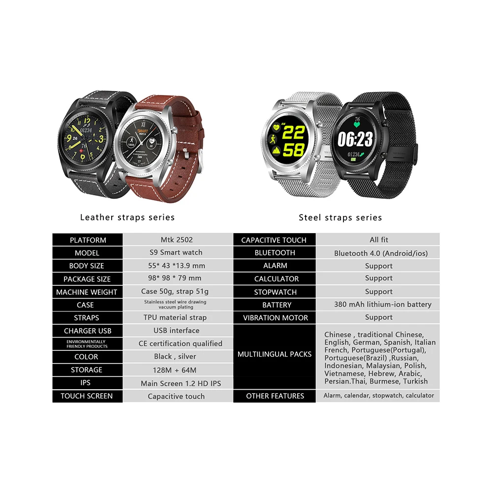 2017 Новый № 1 S9 NFC MTK2502C Smartwatch монитор сердечного ритма Bluetooth 4 0 Смарт часы Браслет