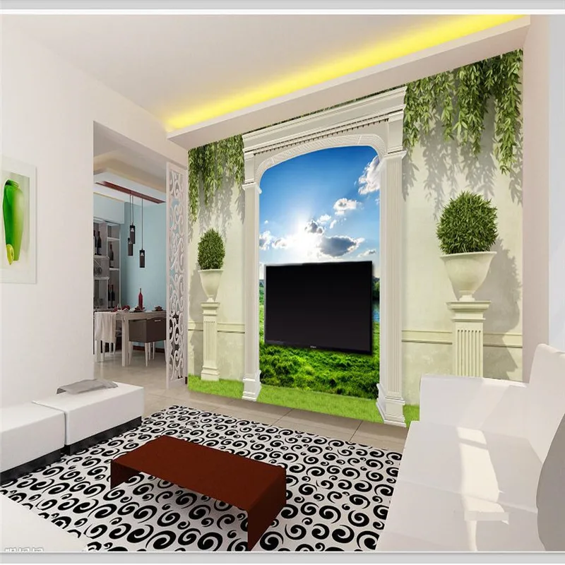 3D балкон римские колонны зеленые листья фон современный Средиземноморский